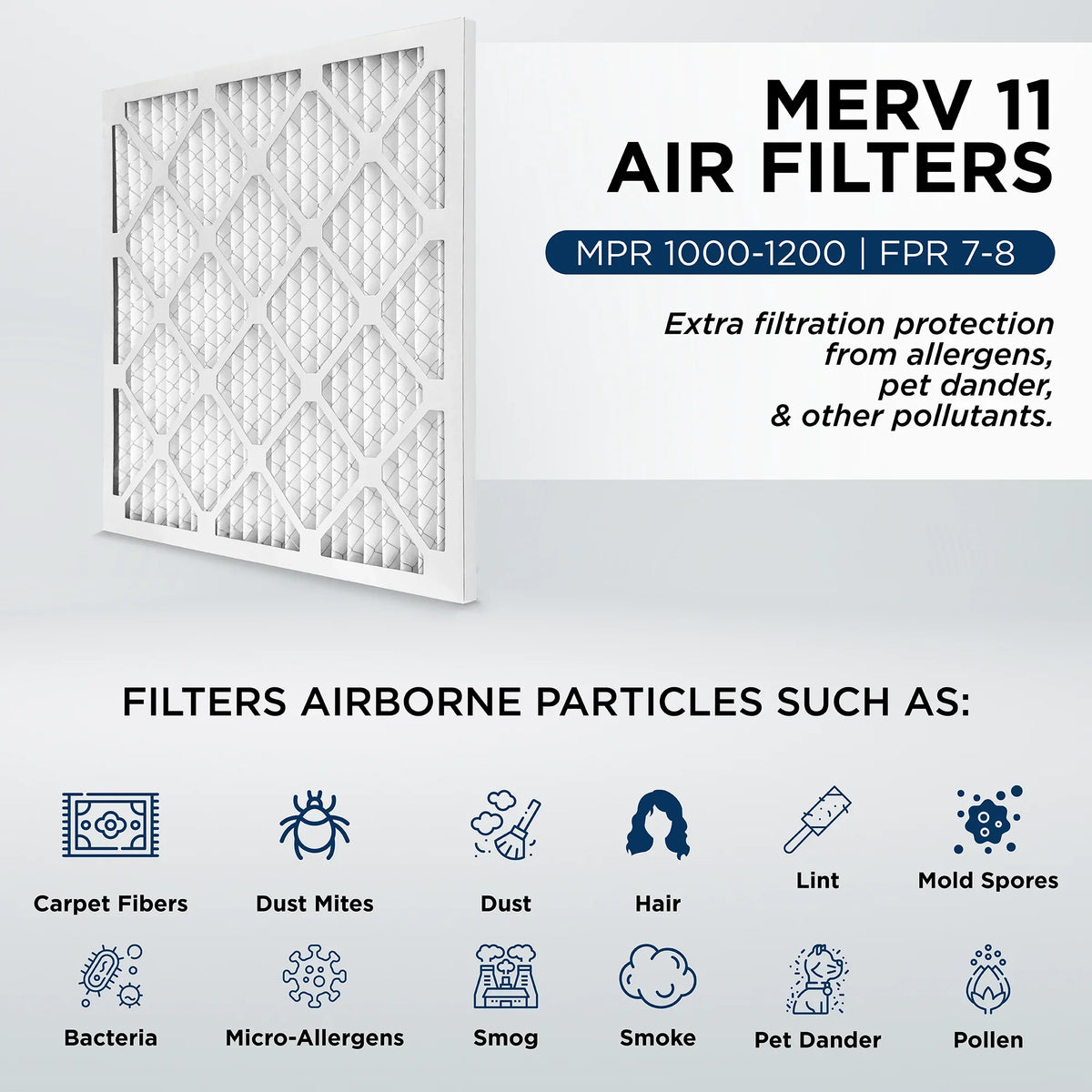 16x24x1 MERV 11, MPR 1000 Pleated AC Furnace 1" Air Filters by Pamlico. Case of 12. Actual Size: 15-1/2 x 23-1/2 x 3/4