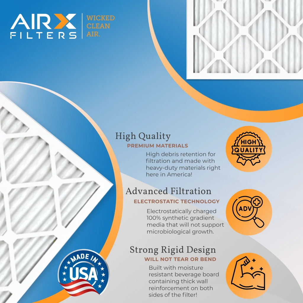 20x25x2 Air Filter MERV 11 Rating, 12 Pack of Furnace Filters Comparable to MPR 1000, MPR 1200 & FPR 7 - Made in USA by AIRX FILTERS WICKED CLEAN AIR.